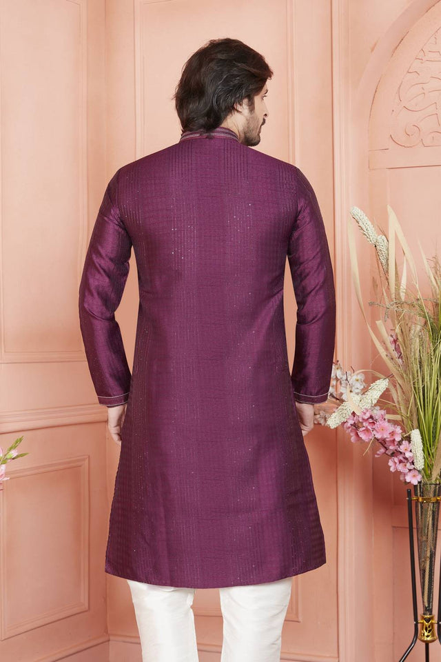 Magenta Embroidered Jacquard Kurta Pyjama Set