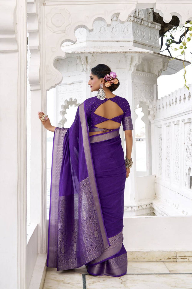 Violet Woven Chinon Saree