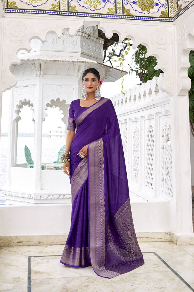 Violet Woven Chinon Saree