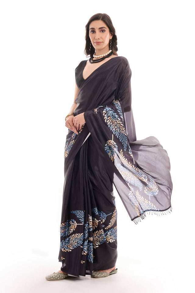 Black Printed Chinon Ready to Wear Saree