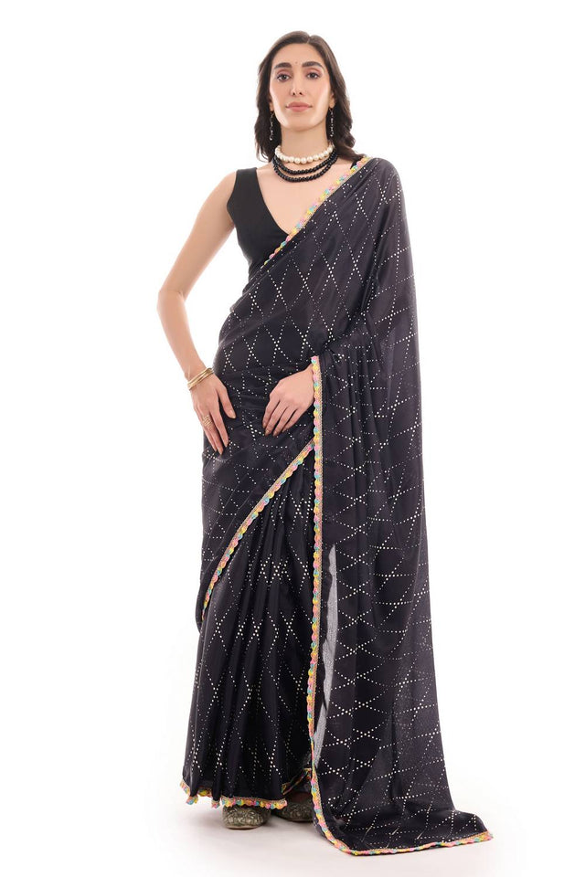 Black Printed Chinon Ready to Wear Saree