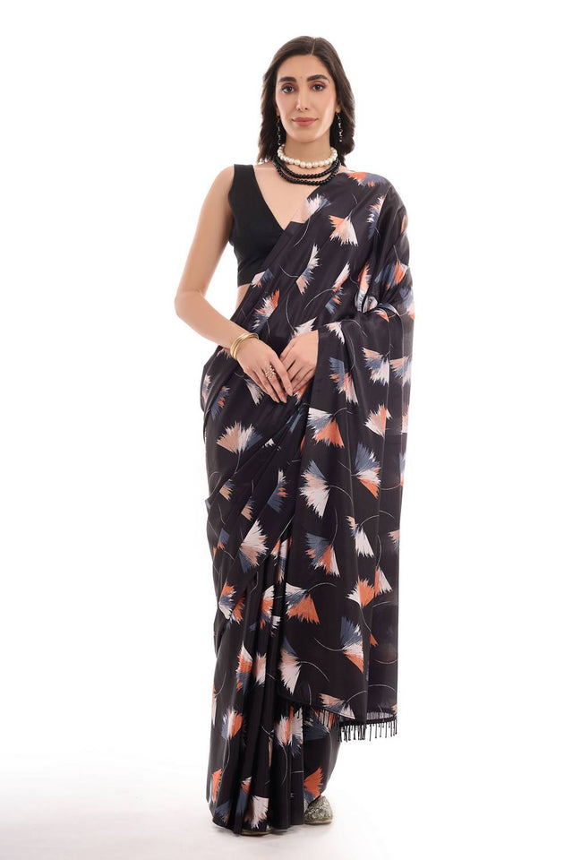 Black Printed Chinon Ready to Wear Saree