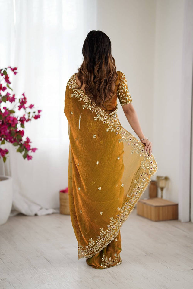 Mustard Sequin with Embroidered Saree