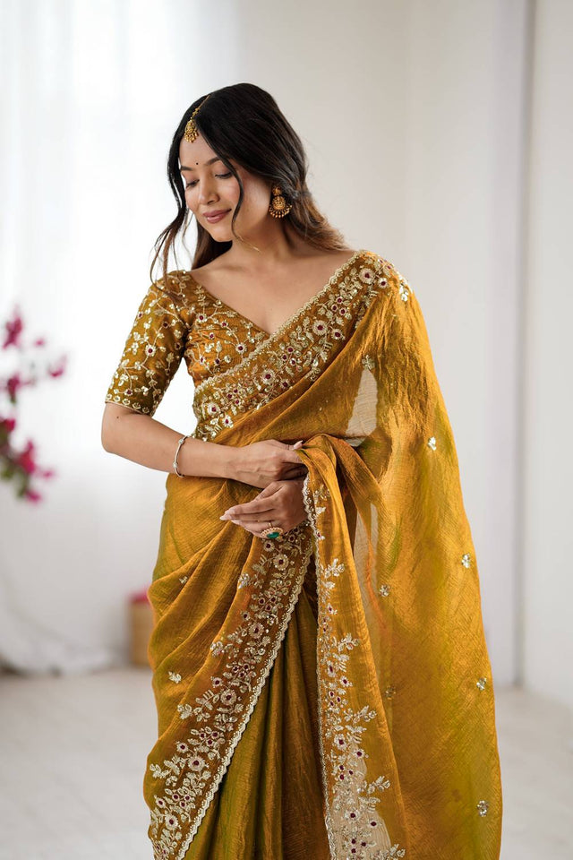 Mustard Sequin with Embroidered Saree