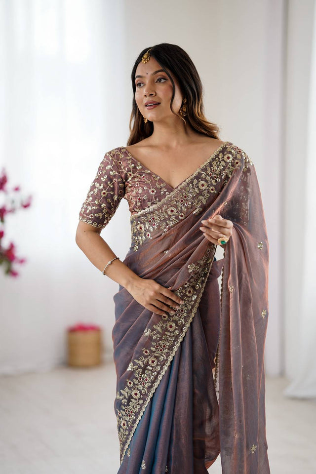 Grey Sequin with Embroidered Saree