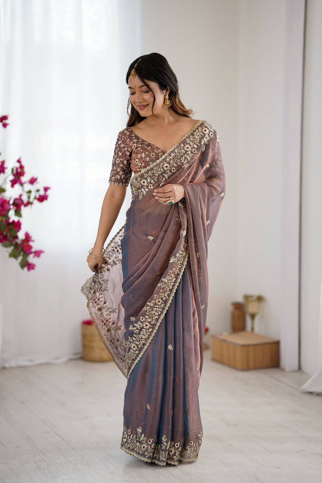Grey Sequin with Embroidered Saree
