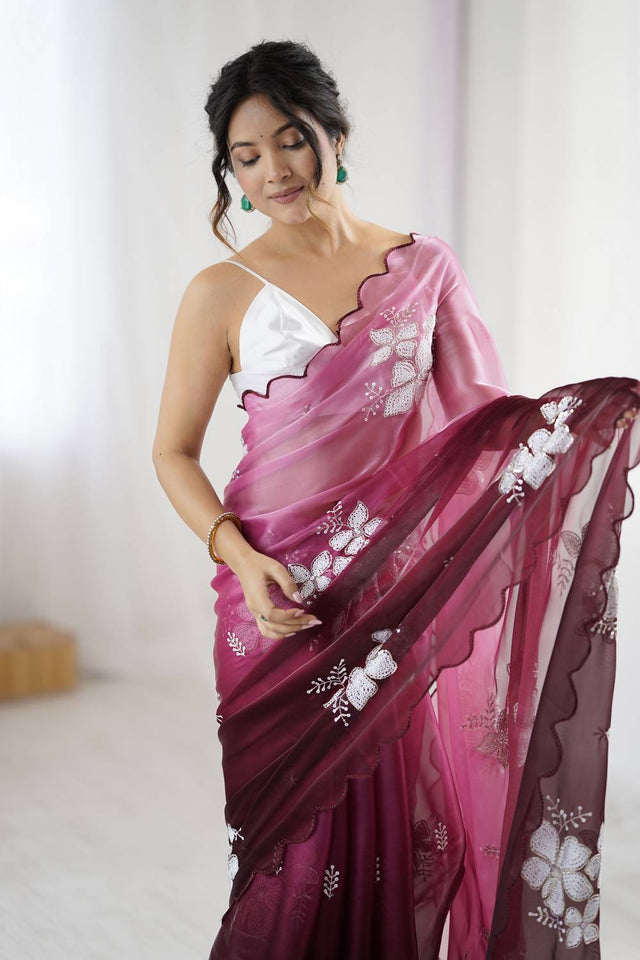Maroon Sequin with Embroidered Saree