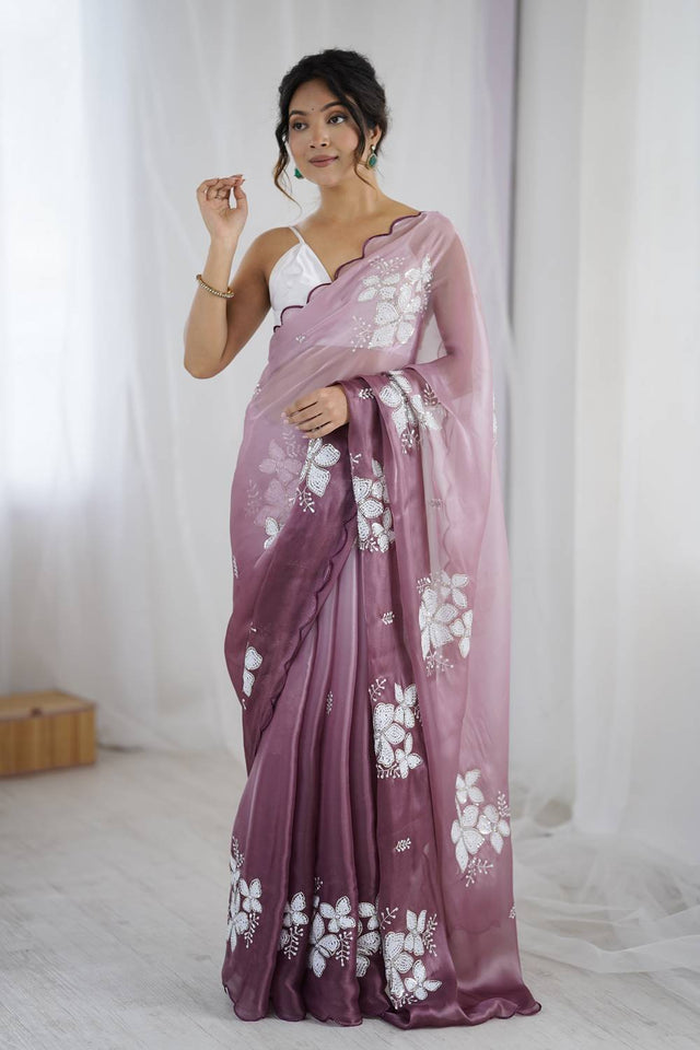 Violet Sequin with Embroidered Saree