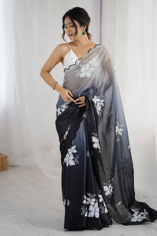 Black Sequin with Embroidered Saree
