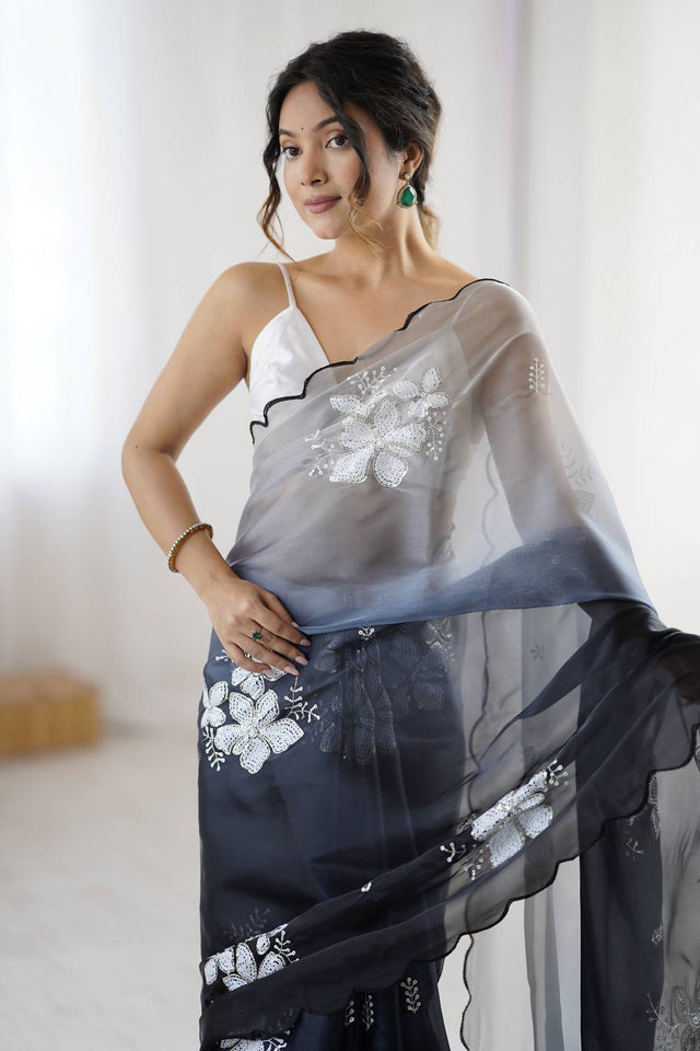 Black Sequin with Embroidered Saree