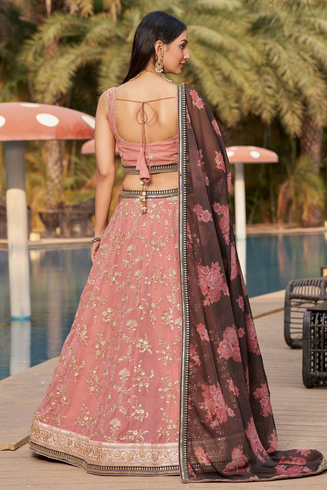 Pink Sequin Georgette Lehenga
