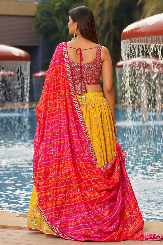 Yellow Sequin with Embroidered Georgette Lehenga