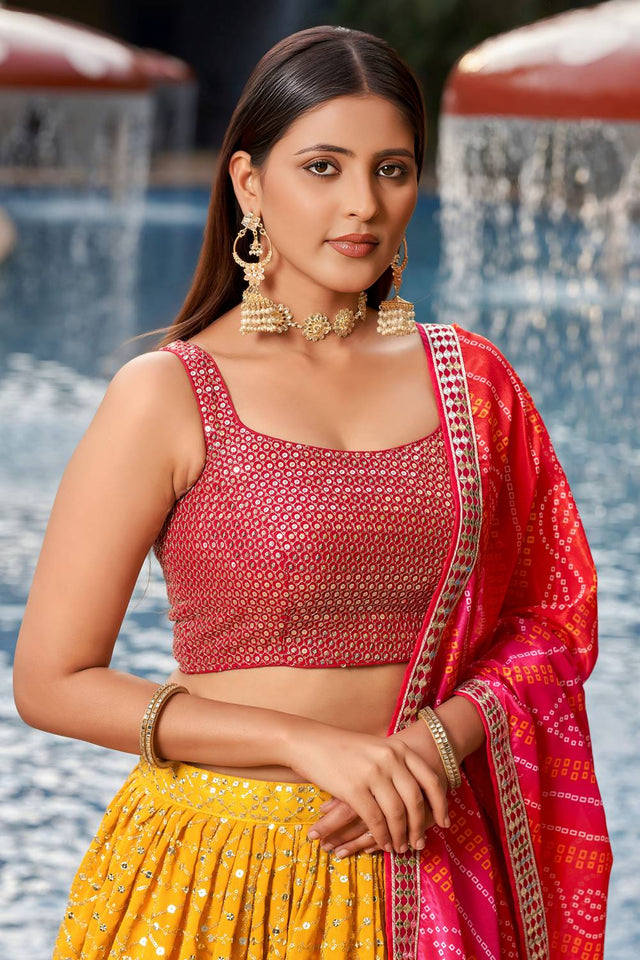 Yellow Sequin with Embroidered Georgette Lehenga
