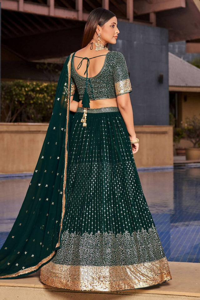Green Sequin with Embroidered Georgette Lehenga