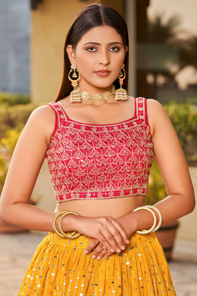 Yellow Sequin with Embroidered Georgette Lehenga