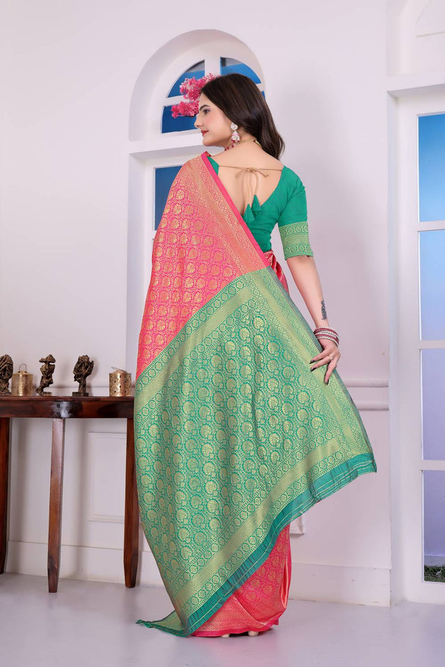 Pink Woven Art Silk Saree