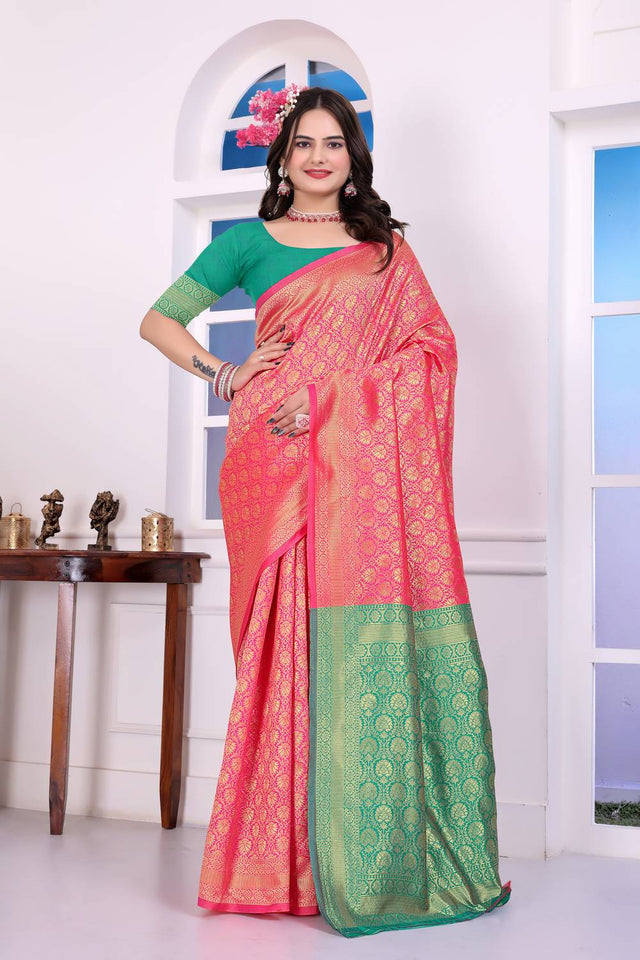 Pink Woven Art Silk Saree
