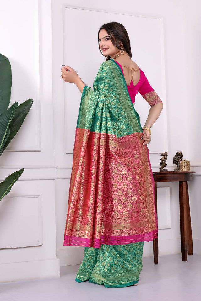 Turquoise Woven Art Silk Saree