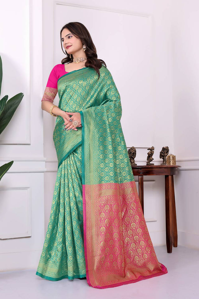 Turquoise Woven Art Silk Saree