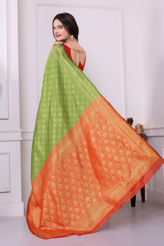 Green Woven Art Silk Saree