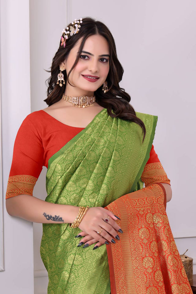Green Woven Art Silk Saree