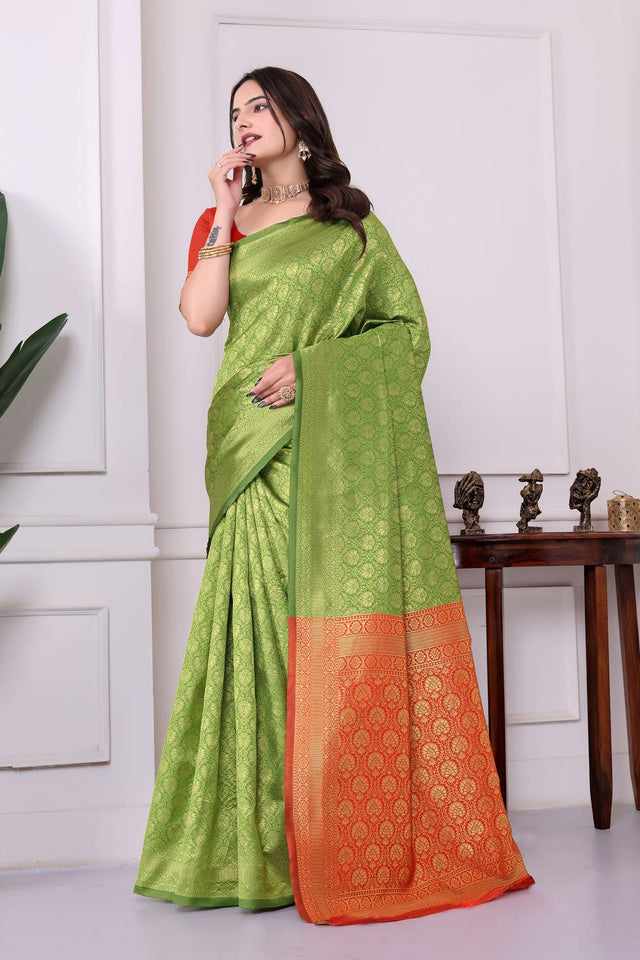 Green Woven Art Silk Saree