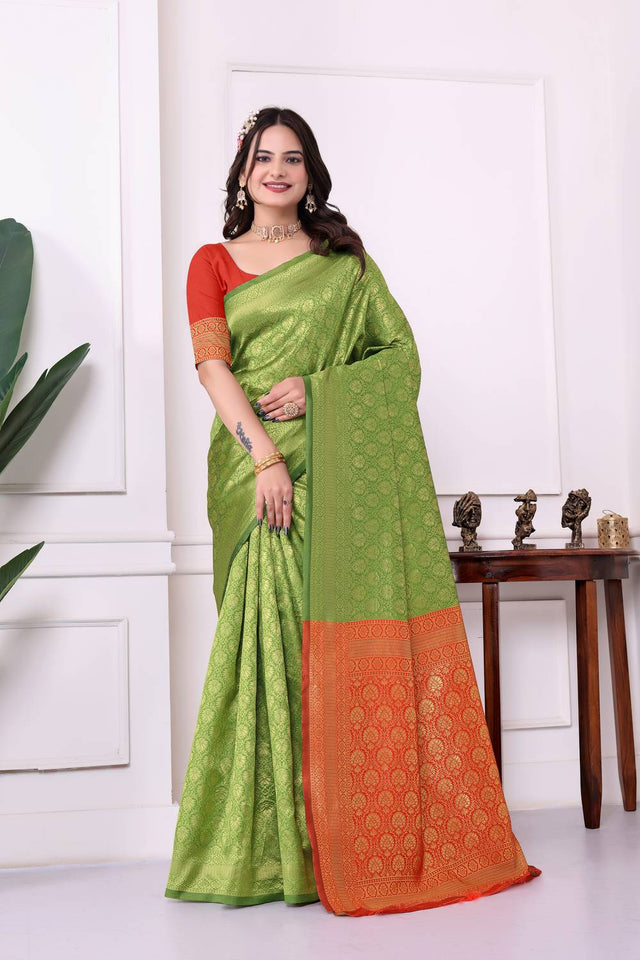 Green Woven Art Silk Saree