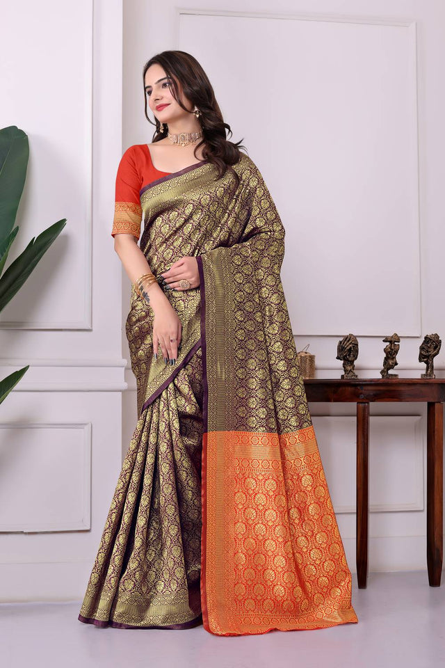 Violet Woven Art Silk Saree