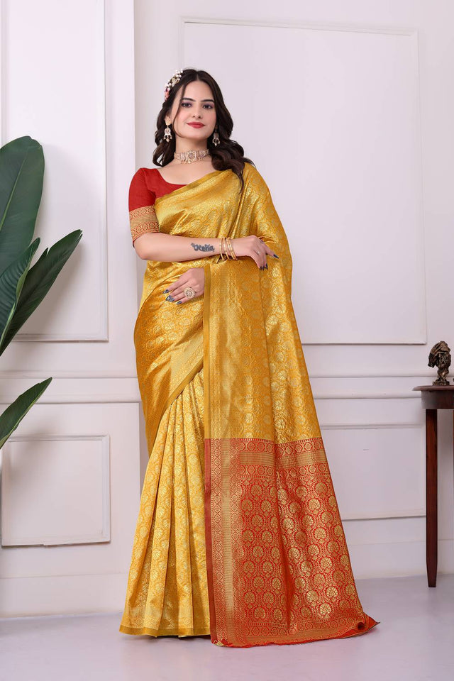 Yellow Woven Art Silk Saree