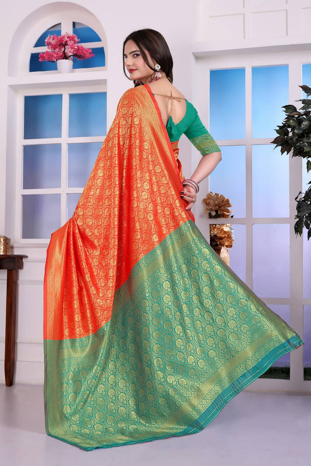 Rust Woven Art Silk Saree