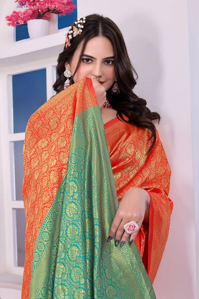 Rust Woven Art Silk Saree