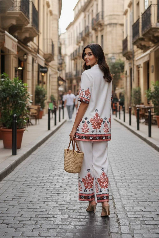 White Floral Printed Cotton Co-Ord Set