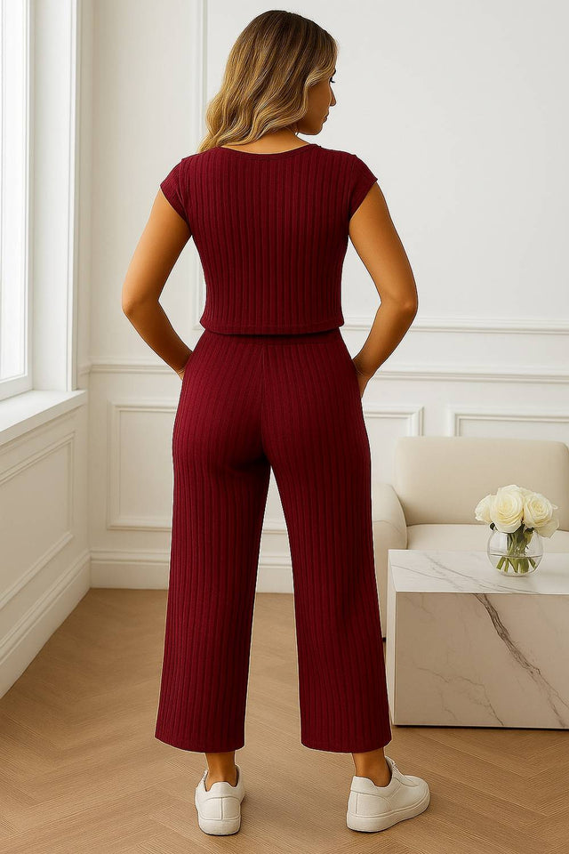 Maroon Woven Lycra Co-Ord Set