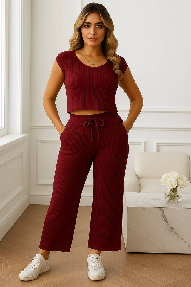 Maroon Woven Lycra Co-Ord Set