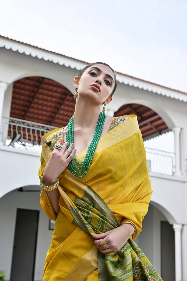 Mustard Woven Silk Saree