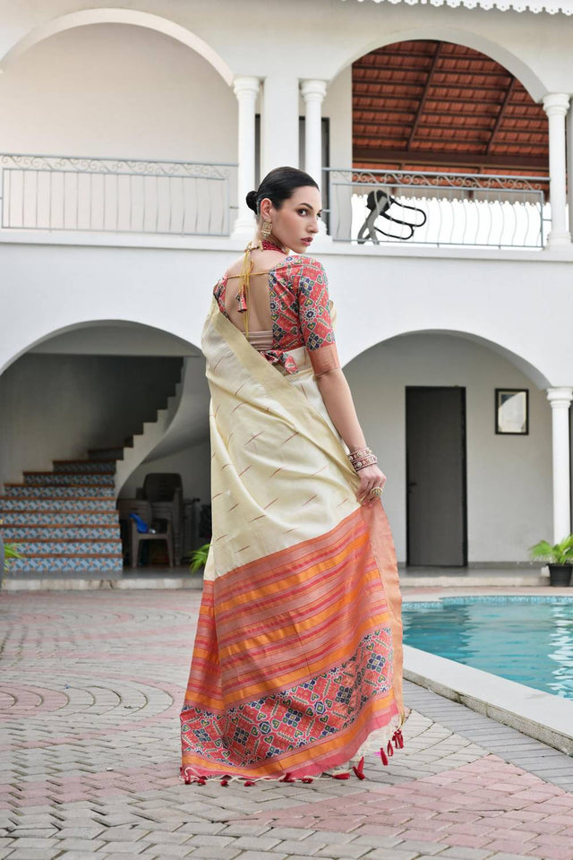 Off White Woven Silk Saree