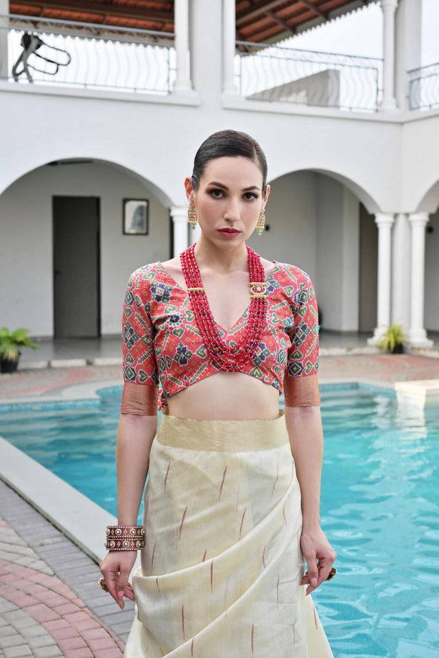 Off White Woven Silk Saree