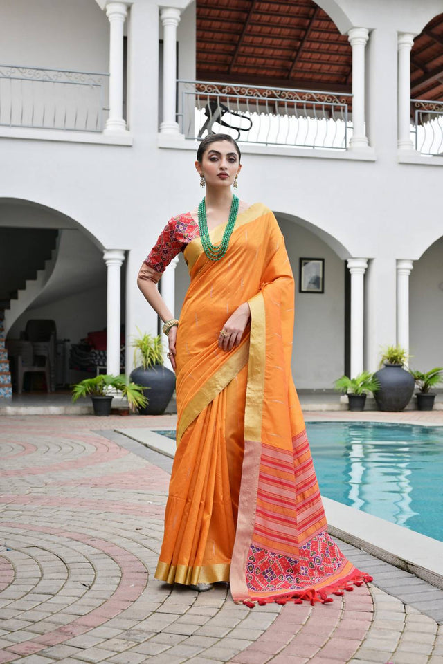 Orange Woven Silk Saree