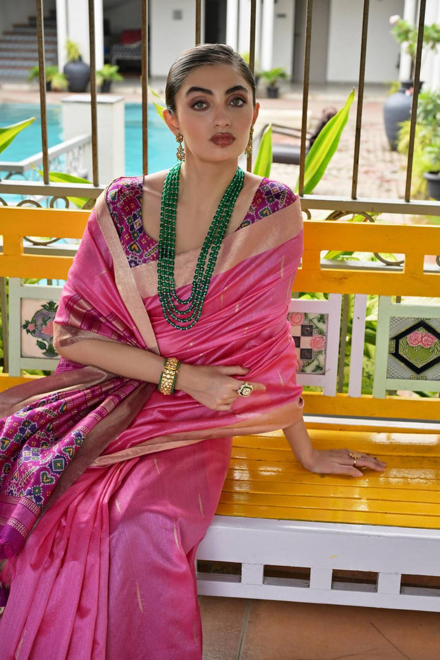 Pink Woven Silk Saree
