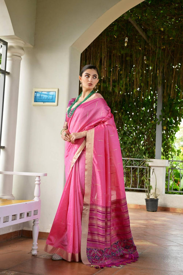Pink Woven Silk Saree