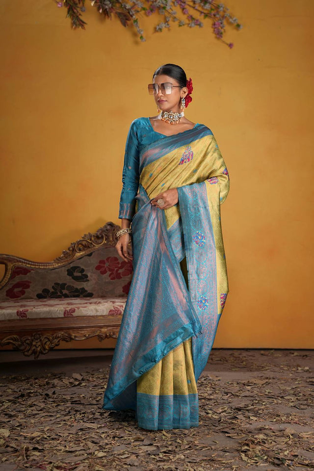 Turquoise Woven Art Silk Saree