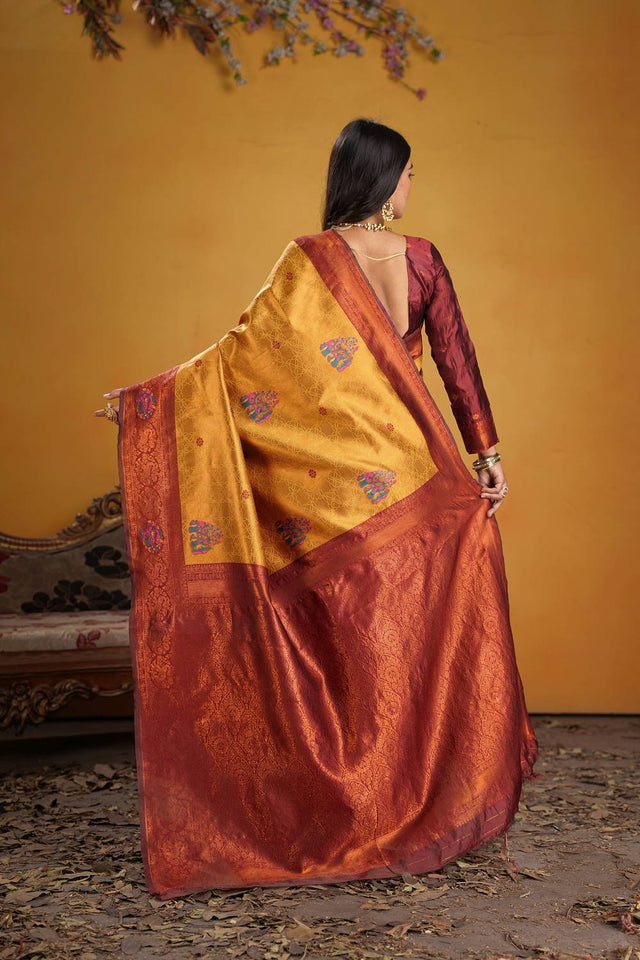 Maroon Woven Art Silk Saree
