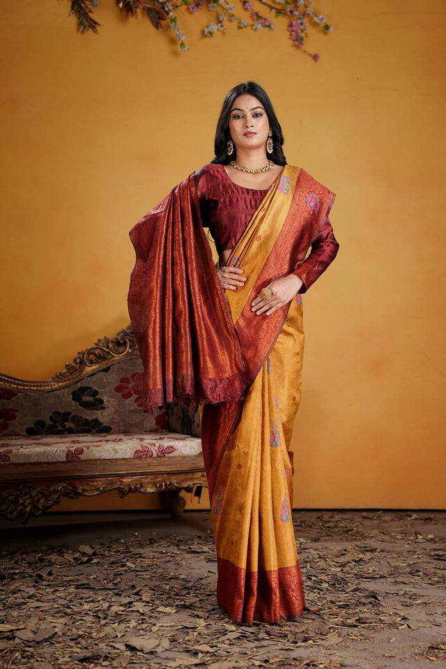 Maroon Woven Art Silk Saree
