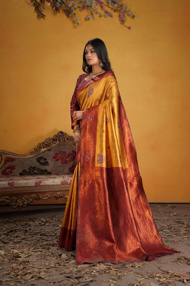 Maroon Woven Art Silk Saree