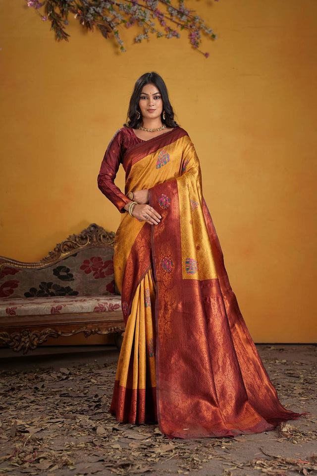 Maroon Woven Art Silk Saree