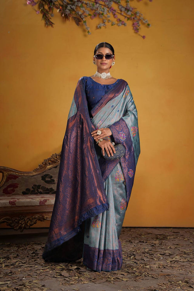 Blue Woven Art Silk Saree