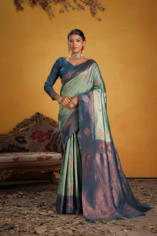 Turquoise Woven Art Silk Saree