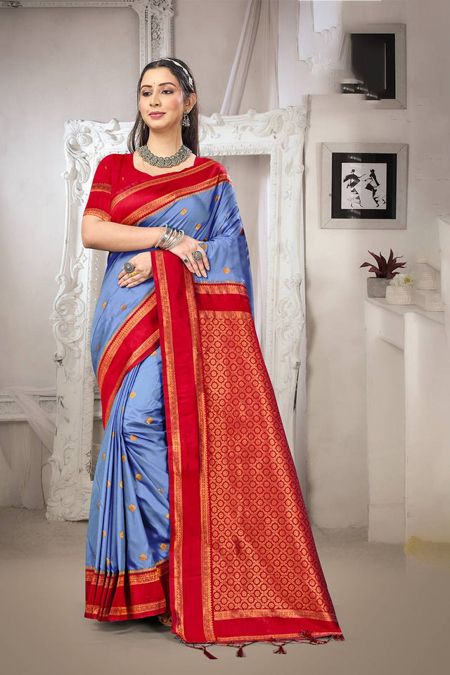 Blue Woven Silk Saree