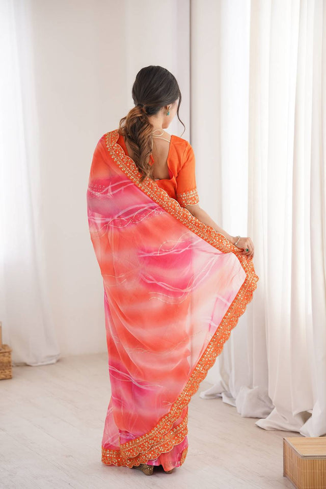 Orange Sequin with Embroidered Chiffon Saree