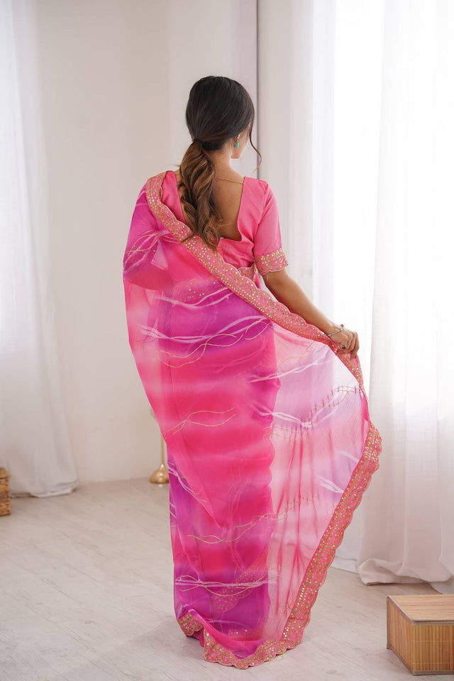 Pink Sequin with Embroidered Chiffon Saree